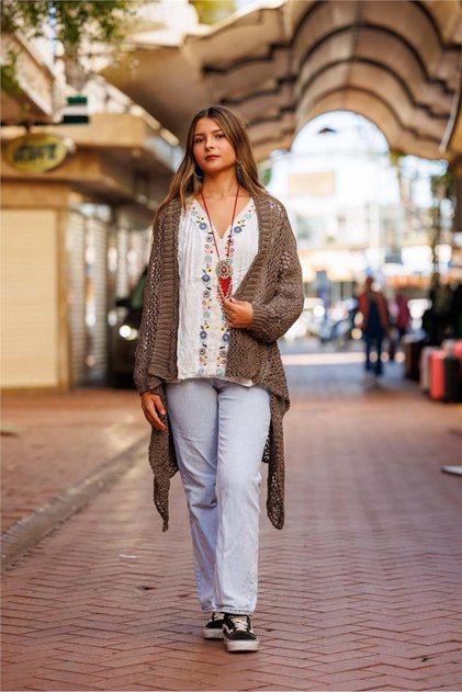 Khaki Color Mesh Cardigan