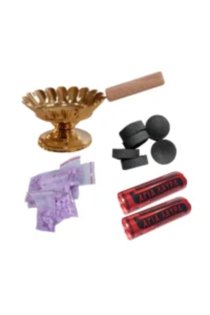 SET Catuie cu maner lemn, carbuni bisericesti si tamaie parfumata 7 gr
