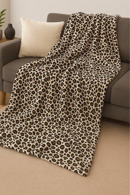 Leopard Patterned Fleece Tv Blanket 220X180 cm Double Plush Tv Blanket
