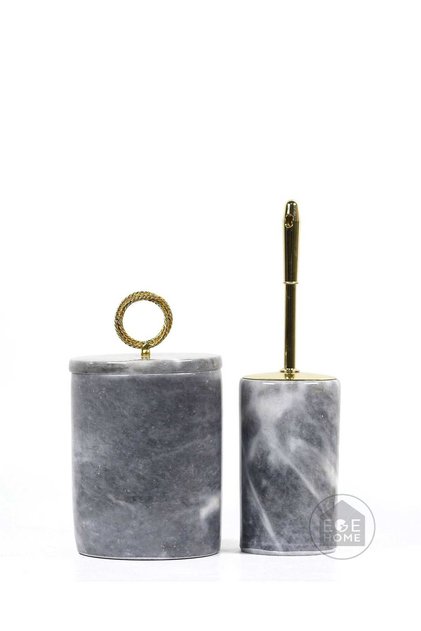 Decorative Gray Marble Bathroom Set with 2 Gold Accessories Design Set\Marble Trash Can & Wc Brush Set
