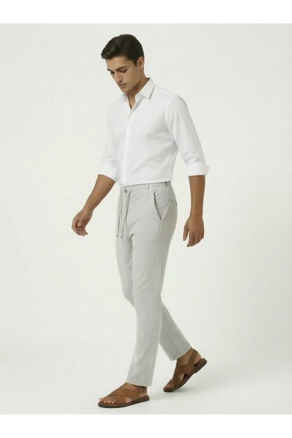 Buttoned Front, Zippered Back Pocket, Regular Fit Men's Woven Trousers Jogger Pants