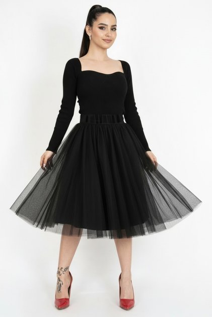 Black 3 Layers 65 cm Length Fluffy Tutu Women's Skirt Tulle Skirt Baby Shower/Party Skirt