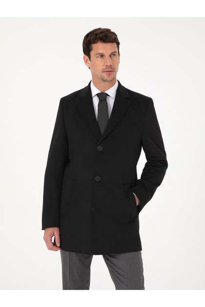 Siyah Ex Slim Fit Yün Karışımlı Palto 50319242-VR046