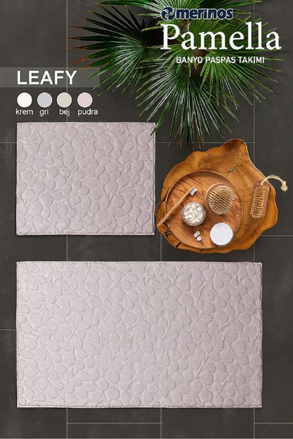 Pamella 2-Piece Bath Mat Set Leafy Powder