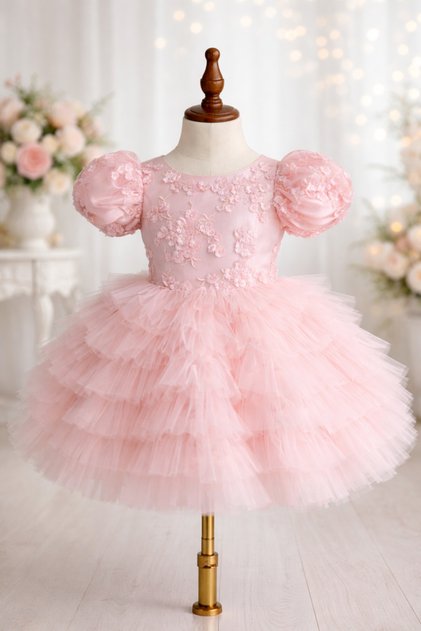 Girls' Powder Floral Dress, Party Dress