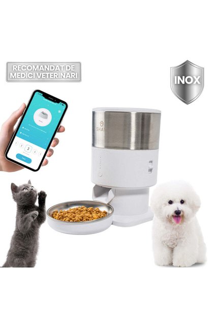 Hrănitor automat pentru animale de companie Smart SHAW® PRO V3 Mini, Capacitate 2L, Alb