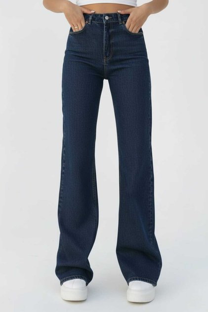 Women's High Waist Extra Dark Blue Jean Stretch Fabric Soft Palazzo