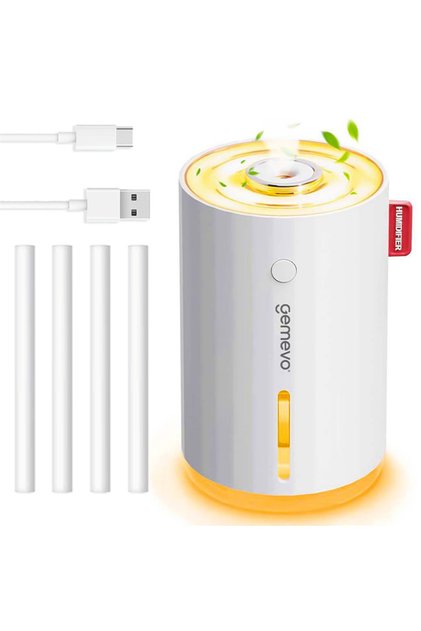 Umidificator aer ultrasonic Gemevo® cu difuzor aromaterapie pentru casa, birou si masina, alb