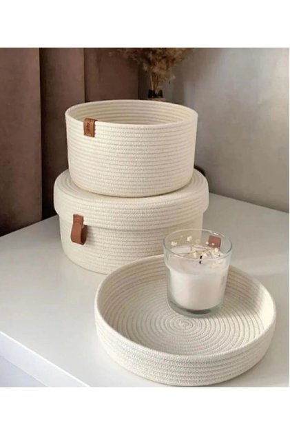 Wicker Basket Set, Basket with Lid, Bathroom and Kitchen Organizer Set, 2 Baskets, Organizer, Organizer