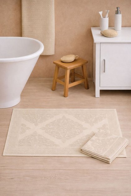 2-Piece Foot Towel-Foot Mat Ecru 50*70 cm 2 Pieces - Bathroom - Guest - Dowry 100% Cotton