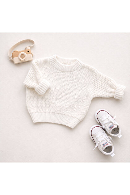 Unisex Baby-Child Knitwear Sweater – Cream Color, Soft Texture, Winter Casual Wear