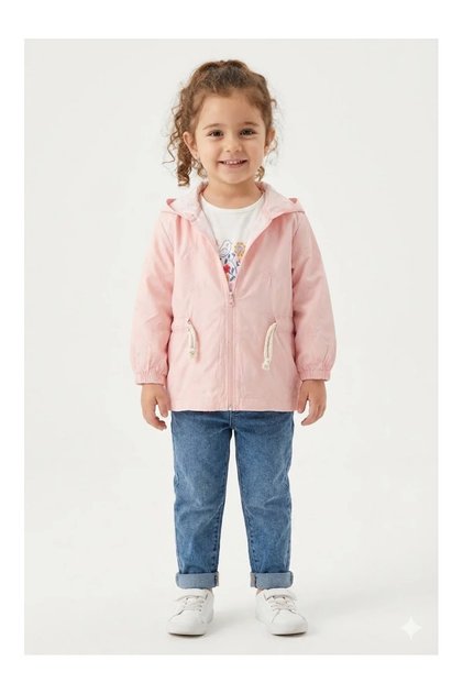 Girl's Embossed Pattern Coat T-Shirt Jeans Pants Set Salmon 26-1123