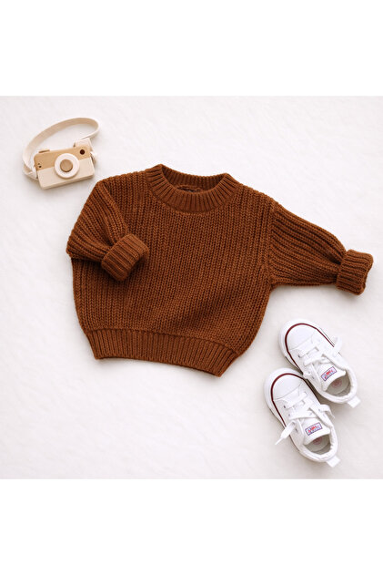 Unisex Baby-Child Knitwear Sweater – Brown (Tan) Color, Soft Texture, Winter Casual Wear