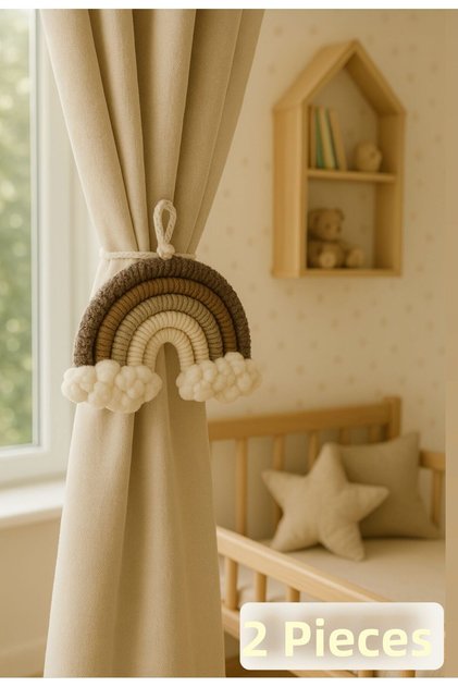 2-Piece Handmade Curtain Background Holder | Room Ornament – Macrame Baby, Child, Newborn Room Accessory