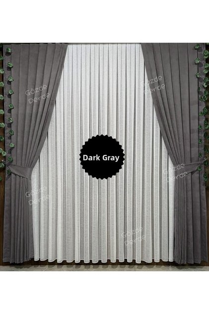 Dark Gray Background Curtain Sparse Pleat 1/2 – Modern Thick Velvety Island Background Curtain Single Wing