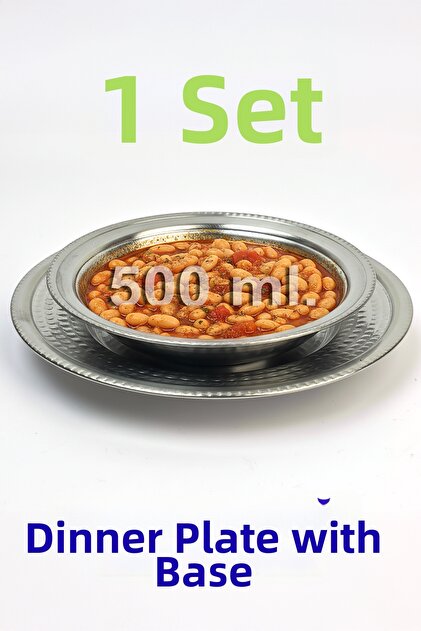 Stainless Steel 2-Piece Dinner Plate Set - Restaurant Type Chrome Deep Plate & Coaster (500ml)