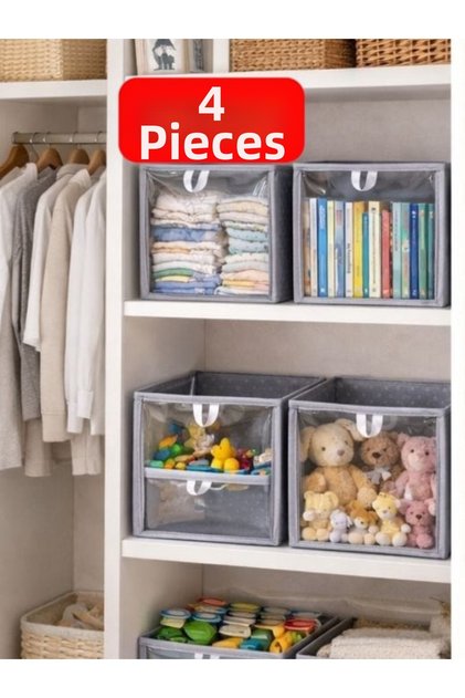 4 Pieces, Polka Dot Cabinet Box Shelf Organizer with Transparent Front 30X30X30