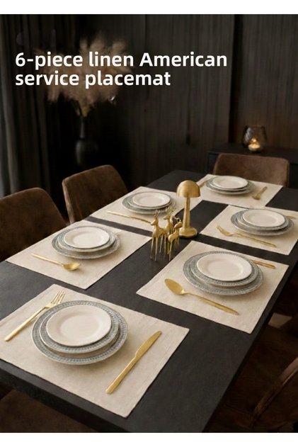 6 Organic Items | Raw Washed Linen | American Service | Tableware Presentation Set 35 X 45 cm