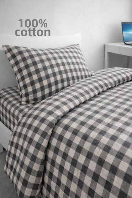 Duvet Cover Set Single Size Campus Checker Black