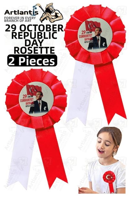 29 October Atatürk Ribbon Badge 2 Pieces Red and White Lapel Badge Children's Day Event 15 cm Kokart