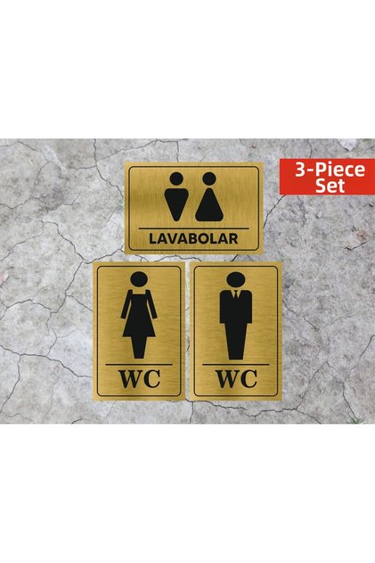 Wc Bay Sinks Diversion Writing Metal Sheet Gold Color Set of 3