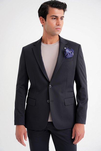 Comfort Fit Double Slit Spandex Blend Stretch Cotton Black Jacket C 727