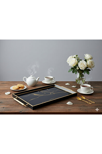 31x40 cm Ekstra Geniş Modern Dekoratif Çay Kahve Kahvaltılık Ve Sunum Tepsisi! Cam Zeminli