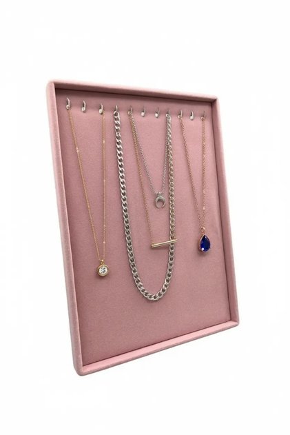 Domestic Production Suede Fabric Pink Color 34/24 cm Standing Necklace Display Stand