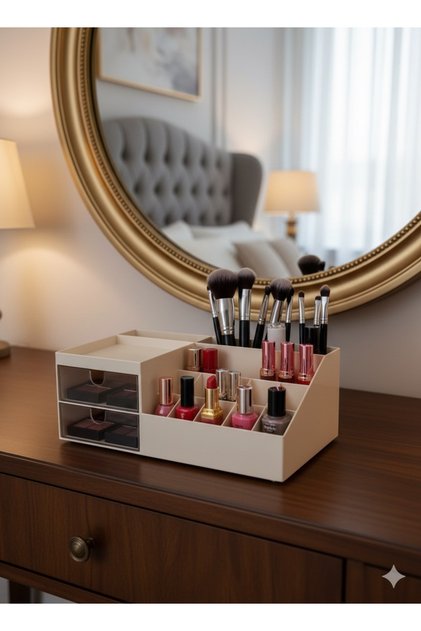 2 Drawers Makeup Organizeri Lipstick Nail Polish Brush Earrings Bracelet Perfume Collection Box Jewelry Box