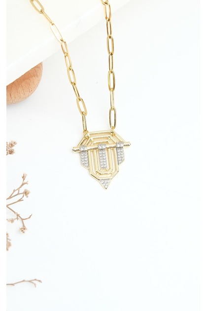 Yellow 316L Steel Paperclip Chain Zircon Stone Geometric Women's Necklace