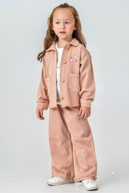 Girl's 3-Piece Set | Jacket + T-Shirt + Pants | Embroidered, High Quality Fabric, Transitional Day Set