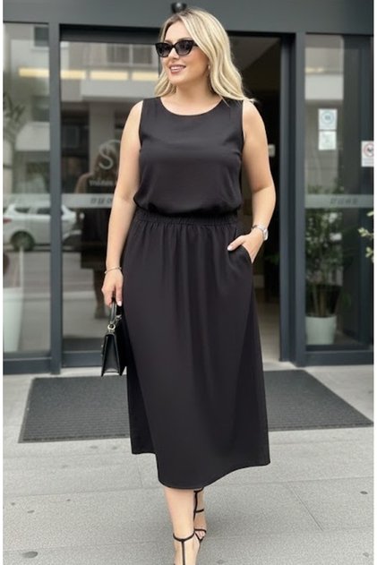 Women's Plus Size Sleeveless Round Neck Top Elasticated Waist Below the Waist Long Skirt Blouse 2-Piece Woven Set