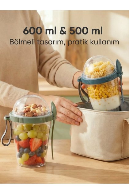 GoMIX Duo 2'li 600ml-500ml Müsli Kabı, Yoğurt Kabı, Salata ve Atıştırmalık Kutusu