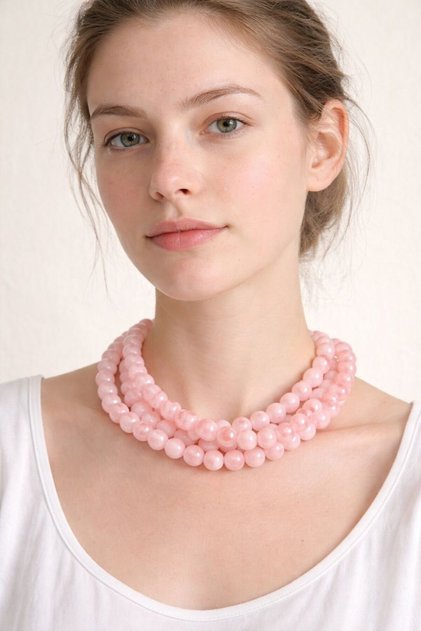 Wip Pembe Kuvars Doğal Taş Choker Kolye