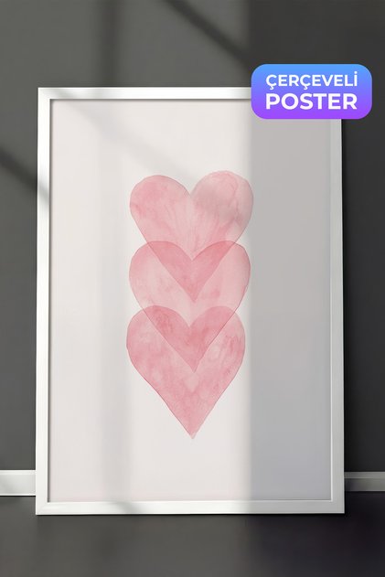 Watercolour Hearts Çerçeveli Tablo, Beyaz Çerçeve ve Poster, Duvar Tablosu Comfort Serisi NO:108491