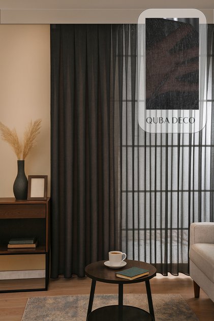 Premium Natural Linen Textured Soft Draped 1/2 Sparsely Pleated Tulle Curtain for Living Room, Bedroom, Children's Room
