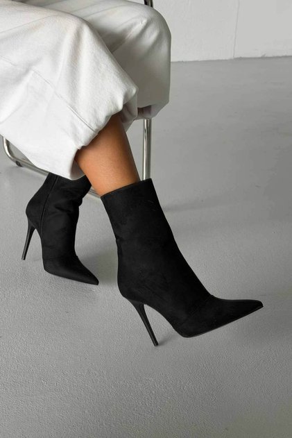 Eleganza Black Suede 10 cm Women's Boots & Bootie, High Heels Suede