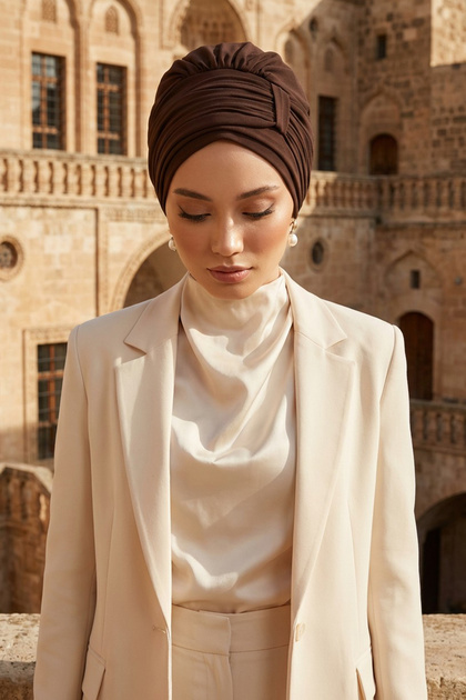 Pleated Design Chiffon Ready Turban,Ht-107,Ht-107,Brown