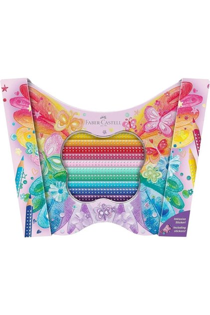 Sparkle Boya Kalemi, 20’li, Kelebek Şeklinde Metal Kutu, Efektli ve Pastel Renkler