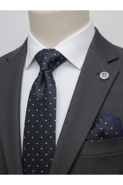 Classic Tie with Blue Patterned Handkerchief