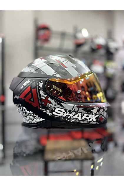 Shark Skwal İ3 Hellcat Mat Siyah Beyaz Şeffaf (x1 Kırmızı Vizör