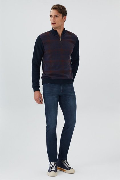 Barn navy-burgundy men's Mock Neck sweatshirt