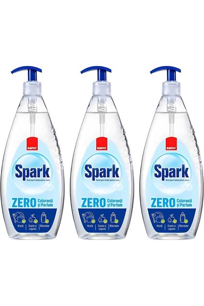 Комплект от 3 броя препарат за съдове Sano, 1 л Spark Zero