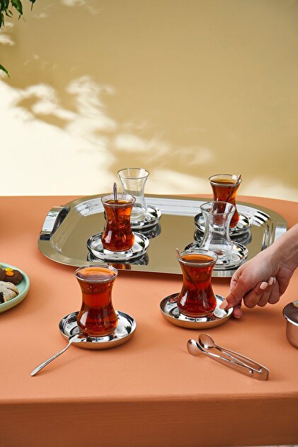 Karaca Timeless Platin Çelik Tepsili 40 Parça 12 Kişilik Çeyiz Çay