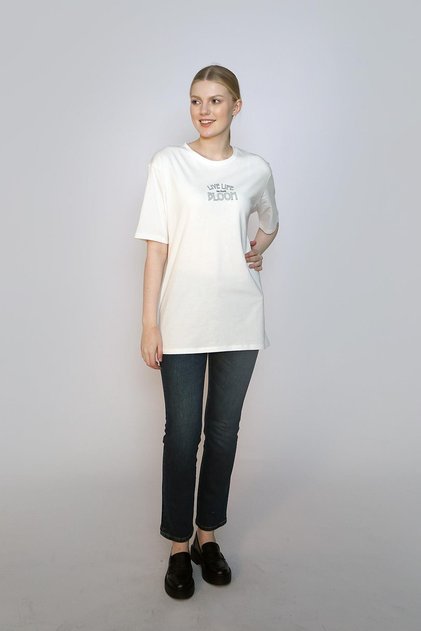 Lades Women's 100% Cotton O-Neck T-Shirt Ecru