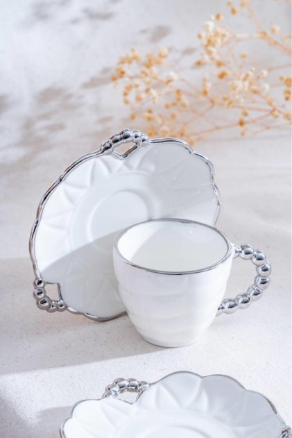 Daisy 6-Person Porcelain Coffee Cup Set Silver 7515