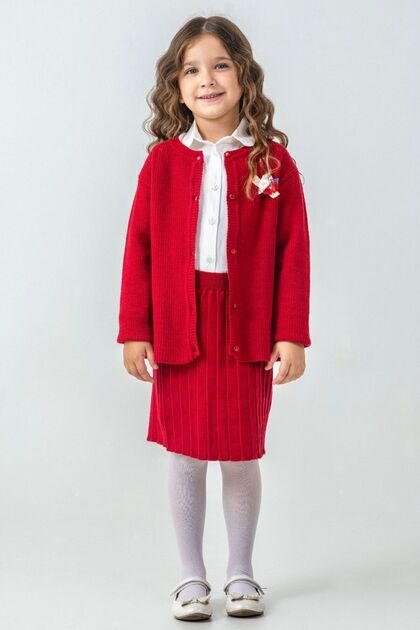 Girl's 4-Piece Knitwear Set | Cardigan + Skirt + Shirt + Pantyhose | High-Quality and Stylish Winter Combination