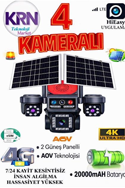 Avenir KRNTEKNO 4 Kameralı E-SIM Güneş Enerjili Güvenlik Kamerası