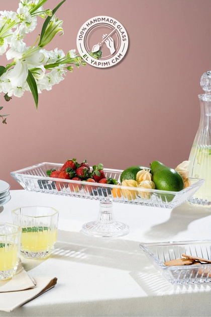 2 طبق تقديم زجاجي مصنوع يدويًا بقاعدة من طراز Selen Concept Linea