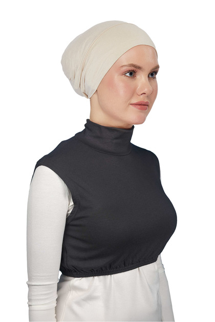 Zero Sleeve Turtleneck Full Neck Lycra Combed Cotton Women's Half Body - Smoke